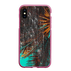 Чехол iPhone XS Max матовый Palm glitch art, цвет: 3D-малиновый