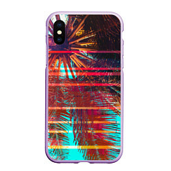 Чехол iPhone XS Max матовый Palm glitch art, цвет: 3D-сиреневый