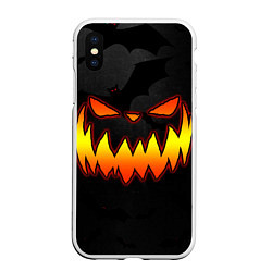 Чехол iPhone XS Max матовый Pumpkin smile and bats, цвет: 3D-белый
