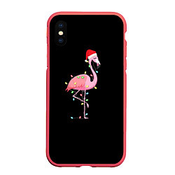 Чехол iPhone XS Max матовый Новогодний Фламинго, цвет: 3D-красный
