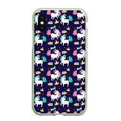 Чехол iPhone XS Max матовый Unicorn pattern, цвет: 3D-салатовый