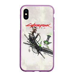 Чехол iPhone XS Max матовый CYBERPUNK 2077, цвет: 3D-фиолетовый