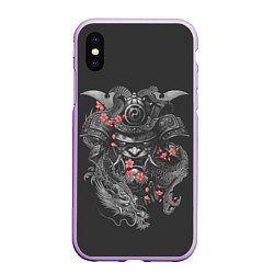 Чехол iPhone XS Max матовый Самурай и дракон, цвет: 3D-сиреневый
