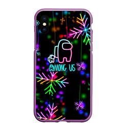 Чехол iPhone XS Max матовый Among Us New Year, цвет: 3D-фиолетовый