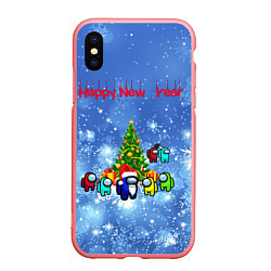 Чехол iPhone XS Max матовый Among Us New Year, цвет: 3D-баблгам