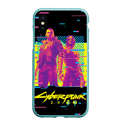 Чехол iPhone XS Max матовый Cyberpunk 2077 - Взлом системы, цвет: 3D-мятный