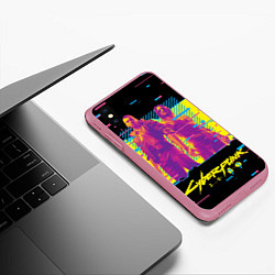 Чехол iPhone XS Max матовый Cyberpunk 2077 - Взлом системы, цвет: 3D-малиновый — фото 2