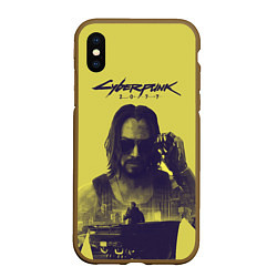 Чехол iPhone XS Max матовый Cyberpunk 2077, цвет: 3D-коричневый