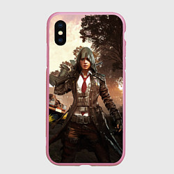 Чехол iPhone XS Max матовый PUBG, цвет: 3D-розовый