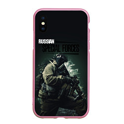 Чехол iPhone XS Max матовый Спецназ РФ, цвет: 3D-розовый