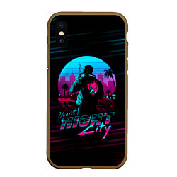 Чехол iPhone XS Max матовый Cyberpunk 2077 NIGHT CITY