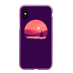 Чехол iPhone XS Max матовый Закат на озере, цвет: 3D-фиолетовый