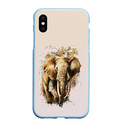 Чехол iPhone XS Max матовый Акварельный слон брызги, цвет: 3D-голубой