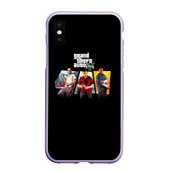 Чехол iPhone XS Max матовый Grand Theft Auto V персонажи, цвет: 3D-светло-сиреневый