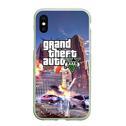 Чехол iPhone XS Max матовый ЭКШЕН Grand Theft Auto V, цвет: 3D-салатовый