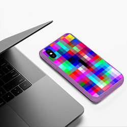 Чехол iPhone XS Max матовый РАЗНОЦВЕТНЫЕ ПИКСЕЛИ КУБЫ, цвет: 3D-фиолетовый — фото 2