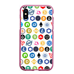 Чехол iPhone XS Max матовый BITCOIN PATTERN БИТКОИН Z, цвет: 3D-малиновый