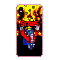 Чехол iPhone XS Max матовый Brawl StarsStu, цвет: 3D-розовый