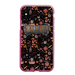 Чехол iPhone XS Max матовый Valheim, цвет: 3D-малиновый