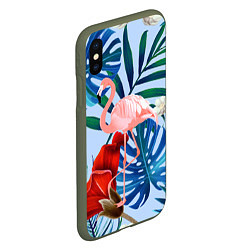 Чехол iPhone XS Max матовый Фламинго в папоротнике, цвет: 3D-темно-зеленый — фото 2