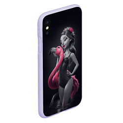 Чехол iPhone XS Max матовый Девушка с фламинго, цвет: 3D-светло-сиреневый — фото 2