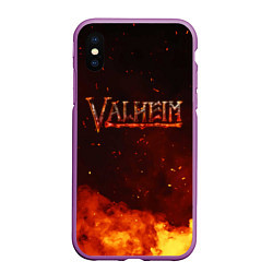 Чехол iPhone XS Max матовый Valheim огненный лого, цвет: 3D-фиолетовый