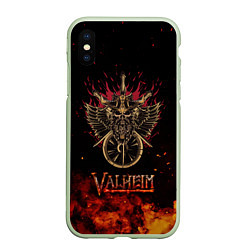 Чехол iPhone XS Max матовый Valheim символ черепа, цвет: 3D-салатовый