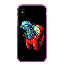Чехол iPhone XS Max матовый Among Us Aliens, цвет: 3D-фиолетовый