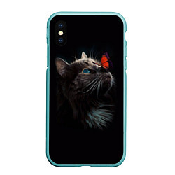 Чехол iPhone XS Max матовый Котик и бабочка, цвет: 3D-мятный