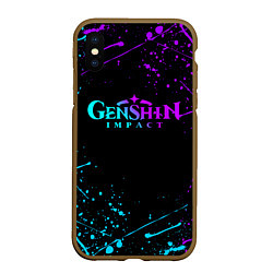 Чехол iPhone XS Max матовый GENSHIN IMPACT NEON LOGO