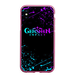 Чехол iPhone XS Max матовый GENSHIN IMPACT NEON LOGO, цвет: 3D-малиновый