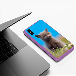 Чехол iPhone XS Max матовый Смешной лисенок, цвет: 3D-фиолетовый — фото 2