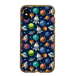 Чехол iPhone XS Max матовый Мультяшные планеты, цвет: 3D-коричневый