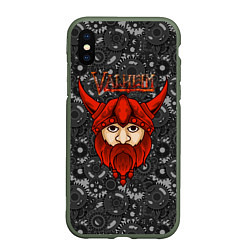 Чехол iPhone XS Max матовый Valheim красный викинг, цвет: 3D-темно-зеленый