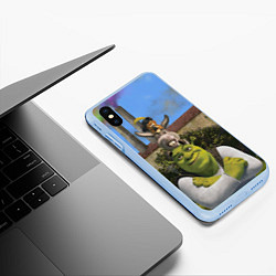 Чехол iPhone XS Max матовый Шрек, Кот и Осёл, цвет: 3D-голубой — фото 2