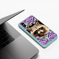 Чехол iPhone XS Max матовый Енот среди цветов, цвет: 3D-мятный — фото 2