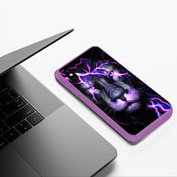 Чехол iPhone XS Max матовый НЕОНОВЫЙ ЛЕВ NEON LION, цвет: 3D-фиолетовый — фото 2