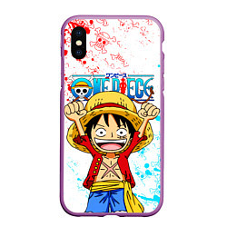 Чехол iPhone XS Max матовый ONE PIECE ВАН ПИС GLITCH, цвет: 3D-фиолетовый