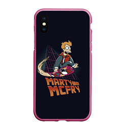 Чехол iPhone XS Max матовый Back to Futurama, цвет: 3D-малиновый