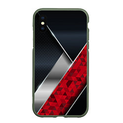 Чехол iPhone XS Max матовый 3D BLACK AND RED METAL, цвет: 3D-темно-зеленый