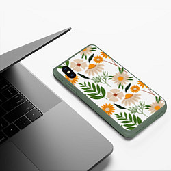 Чехол iPhone XS Max матовый Цветы и листья, цвет: 3D-темно-зеленый — фото 2