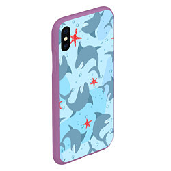 Чехол iPhone XS Max матовый Акулы паттерн, цвет: 3D-фиолетовый — фото 2