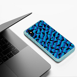 Чехол iPhone XS Max матовый Черные акулы паттерн, цвет: 3D-мятный — фото 2