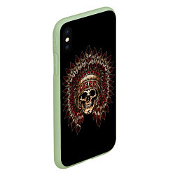 Чехол iPhone XS Max матовый Череп Индейца, цвет: 3D-салатовый — фото 2