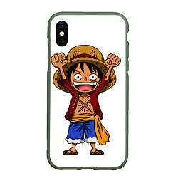 Чехол iPhone XS Max матовый One piece Луффи ликует, цвет: 3D-темно-зеленый