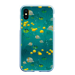 Чехол iPhone XS Max матовый Подводный мир Рыбки, цвет: 3D-голубой