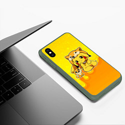 Чехол iPhone XS Max матовый Пикачу и корги, цвет: 3D-темно-зеленый — фото 2