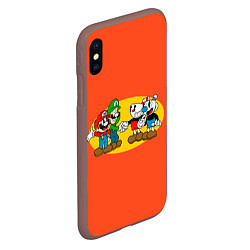 Чехол iPhone XS Max матовый CupHead x Mario, цвет: 3D-коричневый — фото 2