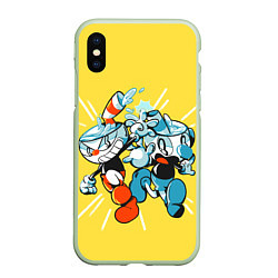 Чехол iPhone XS Max матовый Cuphead bros, цвет: 3D-салатовый