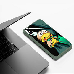 Чехол iPhone XS Max матовый Пикачу в костюме совы, цвет: 3D-темно-зеленый — фото 2